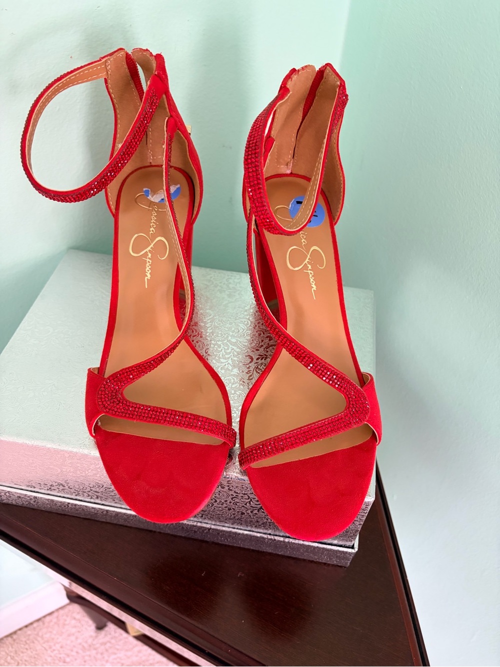 Jessica Simpson Red Crystal Strap Heels